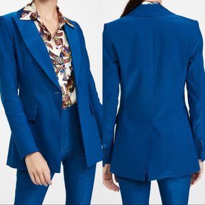 Veronica Beard Dickey Linen Blue Jacket Schoolboy Long and Lean Blazer Size 4